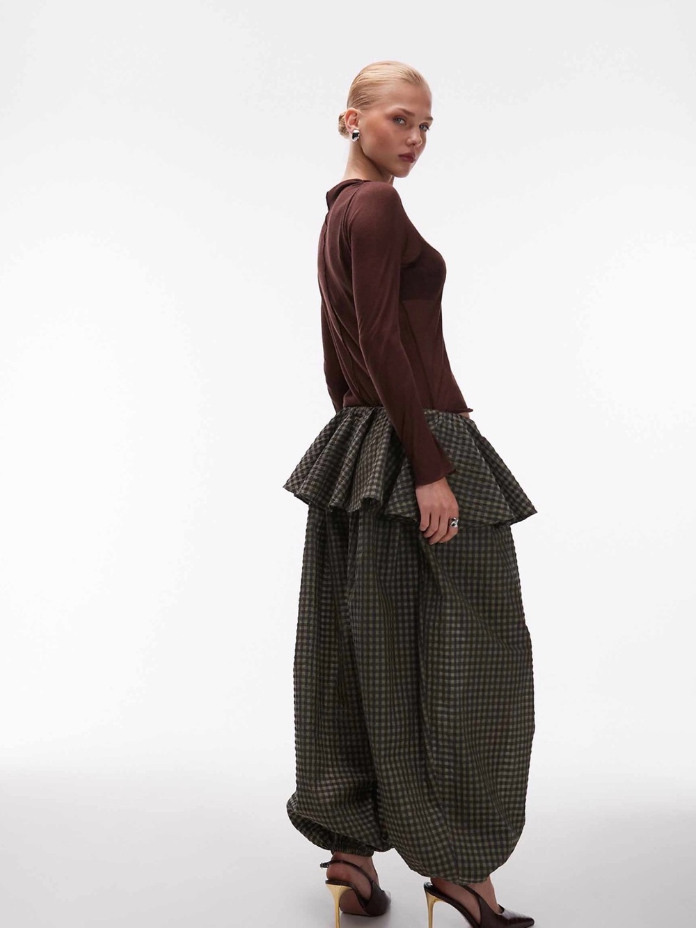 ASOS Balloon Pants with Skirt Overlay in Gingham - Picture 3 of 5